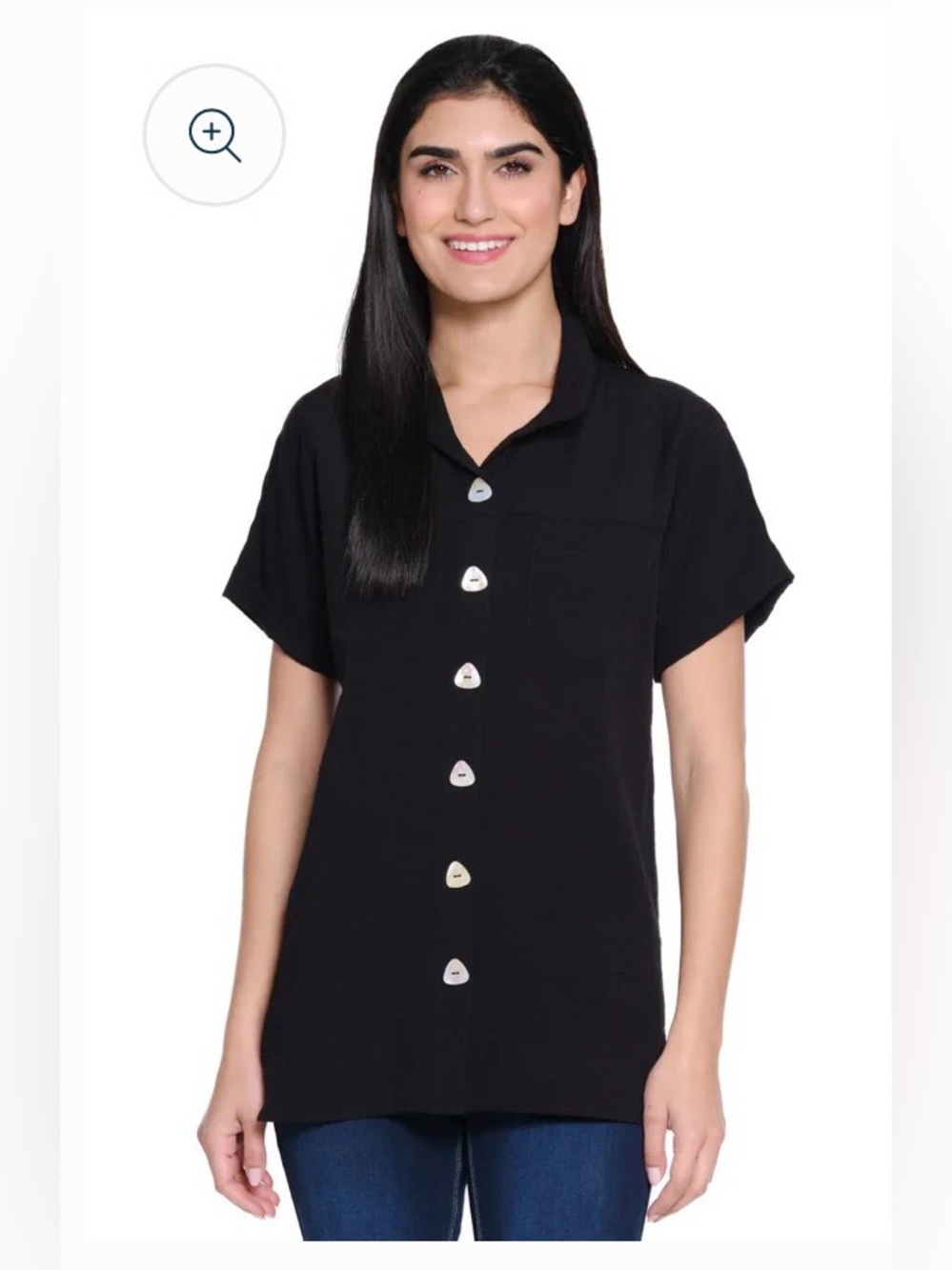 JOHN MARK black rayon nylon mother of pearl button up shirt size small lagenlook